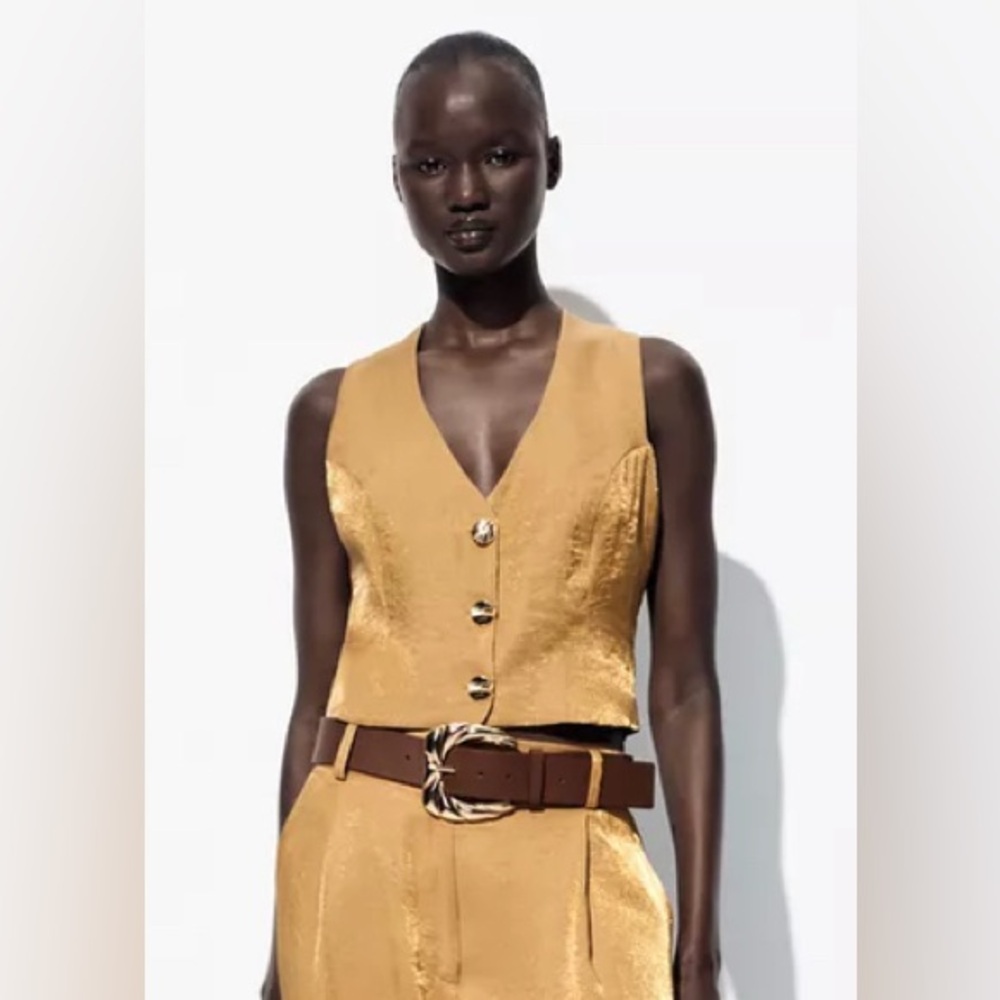 Zara Gold Button Satin Effect Top | NWT